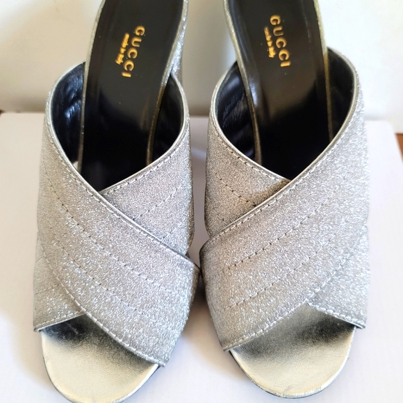 Authentic gucci webby fabric glitter heel mules - Picture 11 of 11